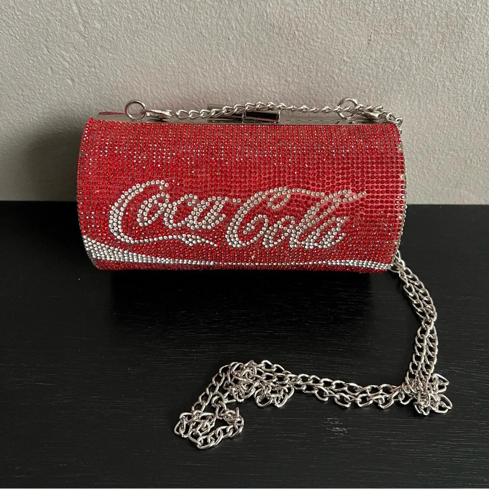 Women’s Coca Cola Red Rhinestone Crystal Clutch Cross Body Bag Bling Glam